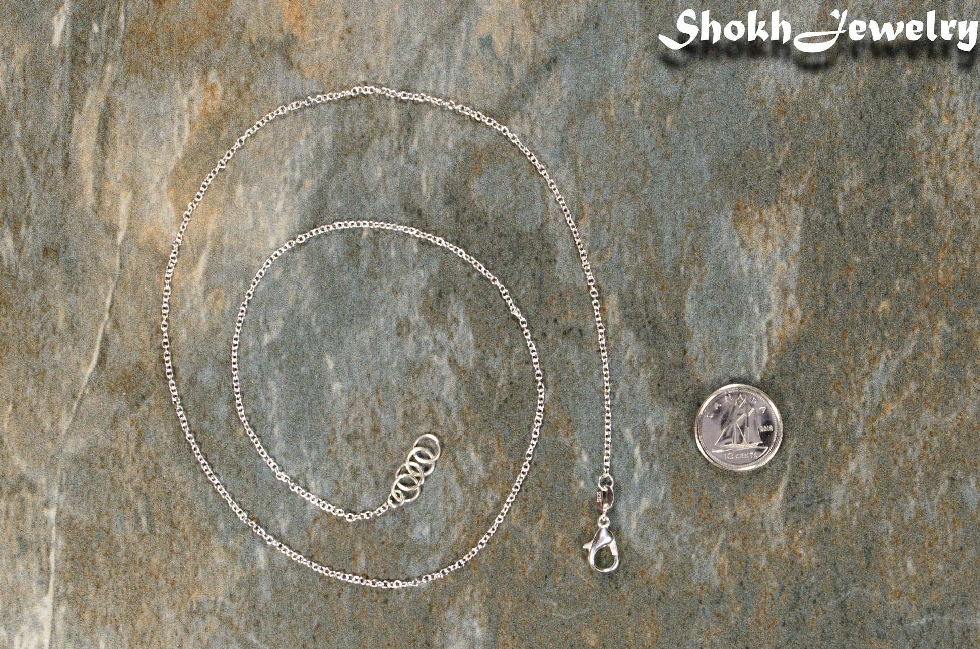 Silver Plated Dainty Chain Choker Necklace beside a dime.