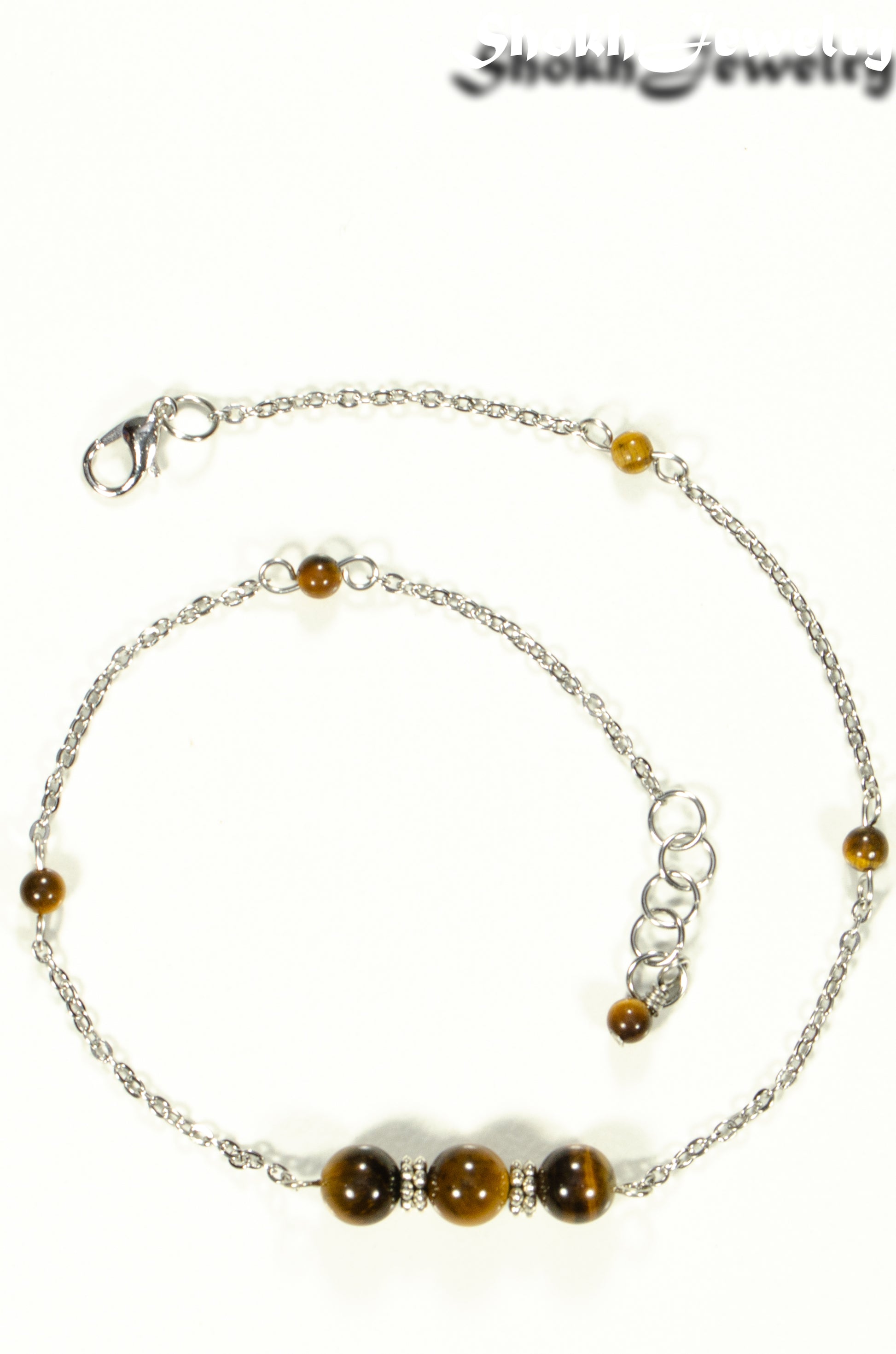 Top view of Natural Tiger's Eye and Chain Choker Necklace.
