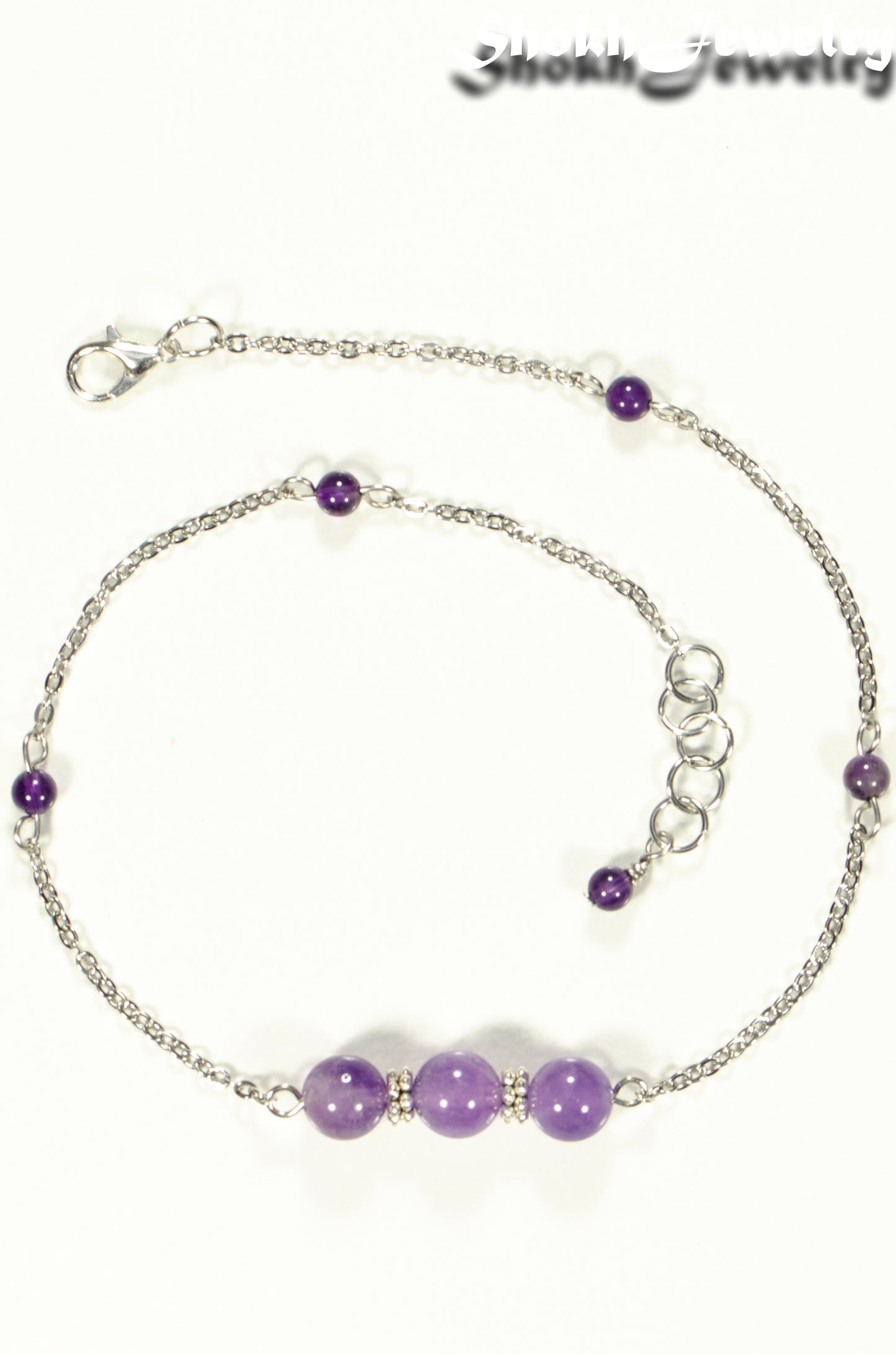 Top view of Natural Amethyst and Chain Choker Necklace.