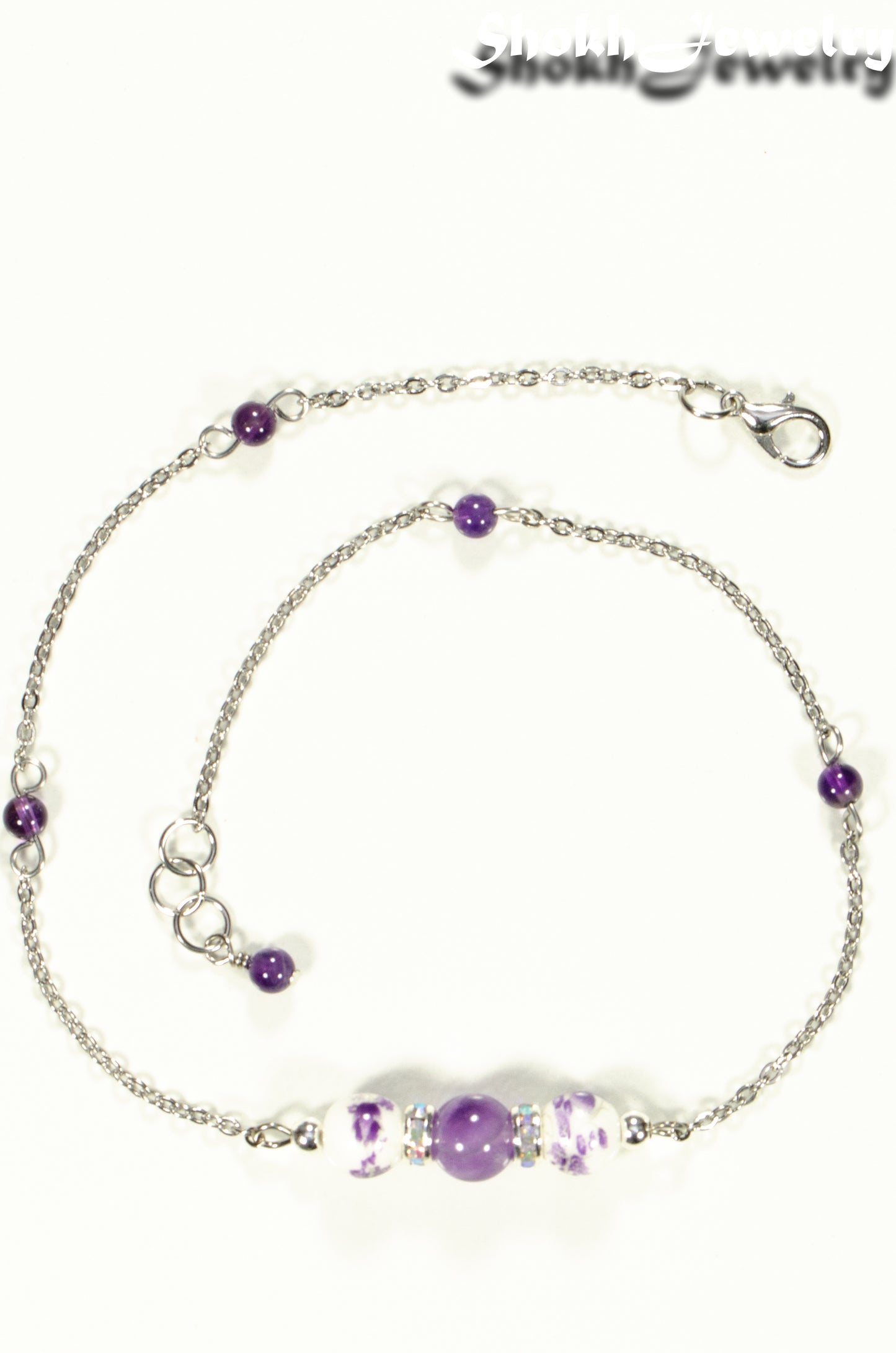 Natural Amethyst and Floral Ceramic Beads Choker Necklace