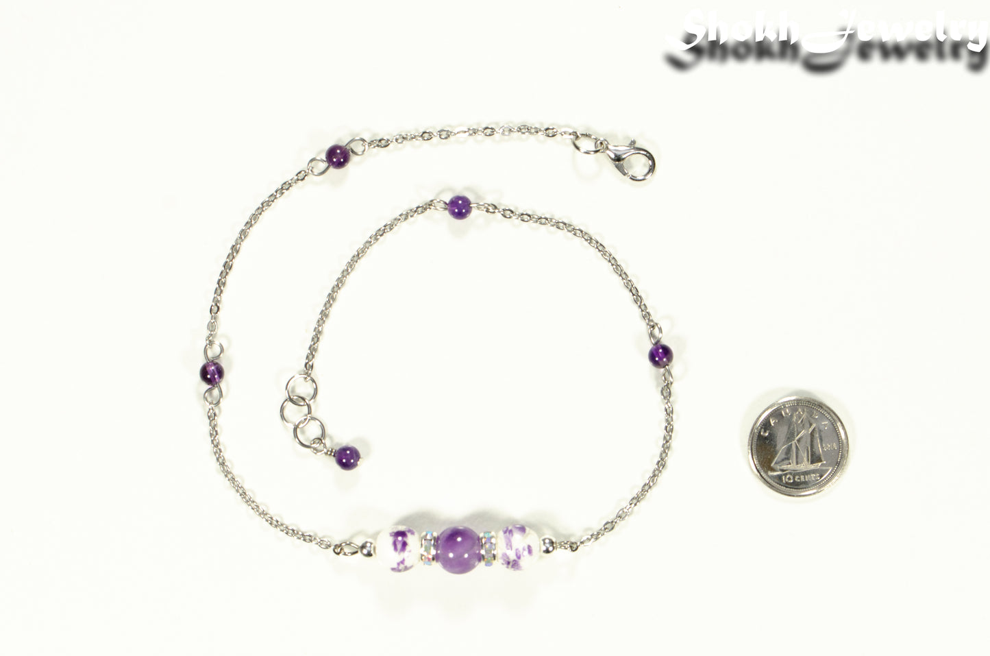 Natural Amethyst and Floral Ceramic Beads Choker Necklace