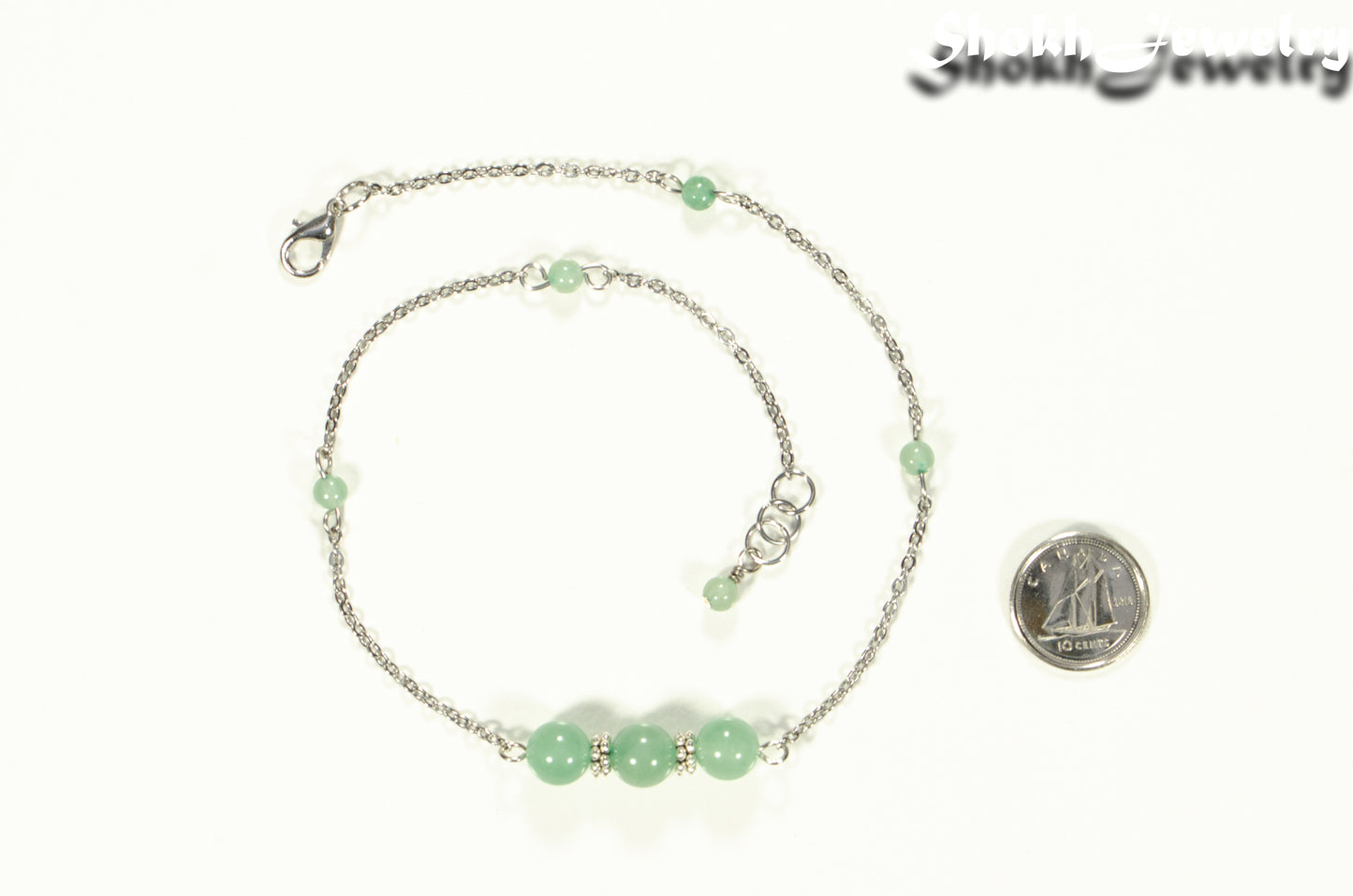 Natural Green Aventurine and Chain Choker Necklace beside a dime.