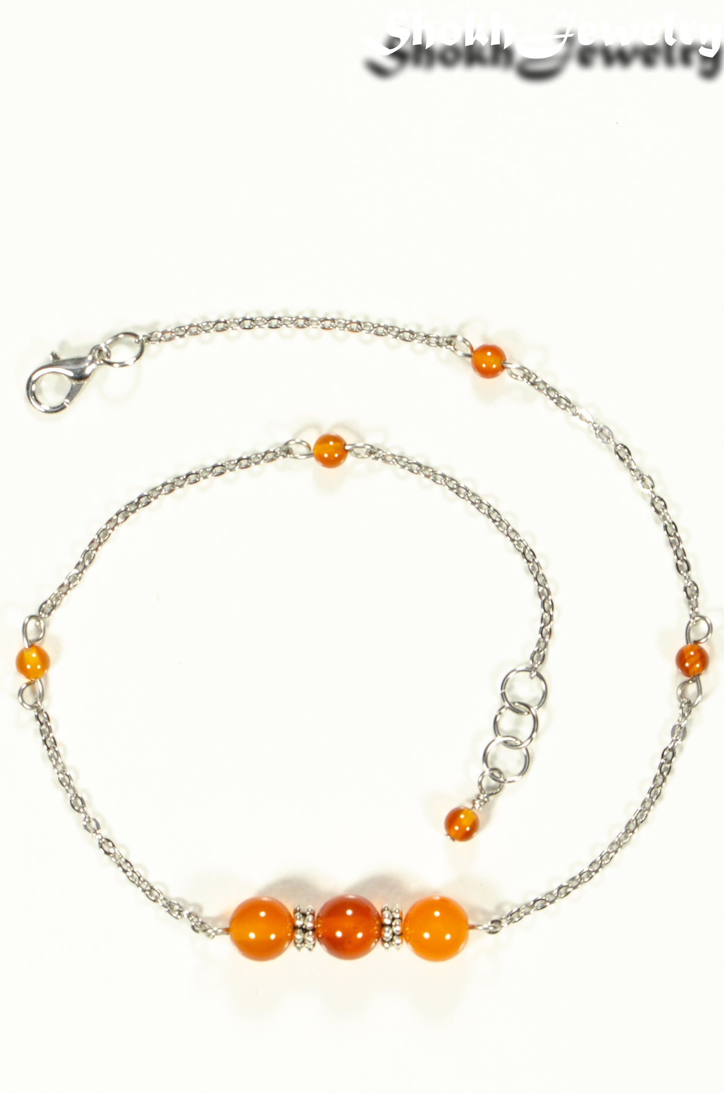 Top view of Natural Carnelian and Chain Choker Necklace.