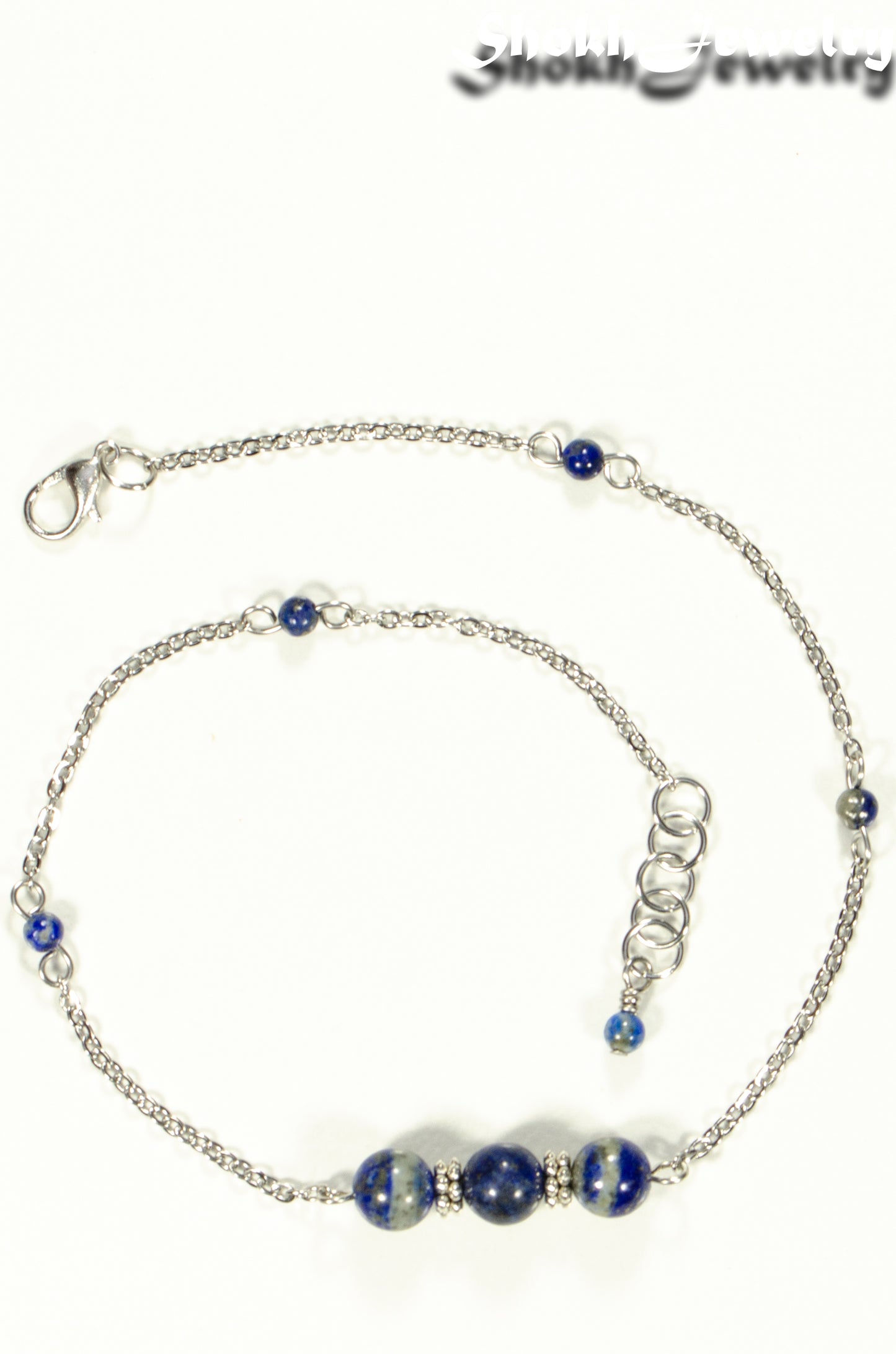 Top view of Natural Lapis Lazuli and Chain Choker Necklace.
