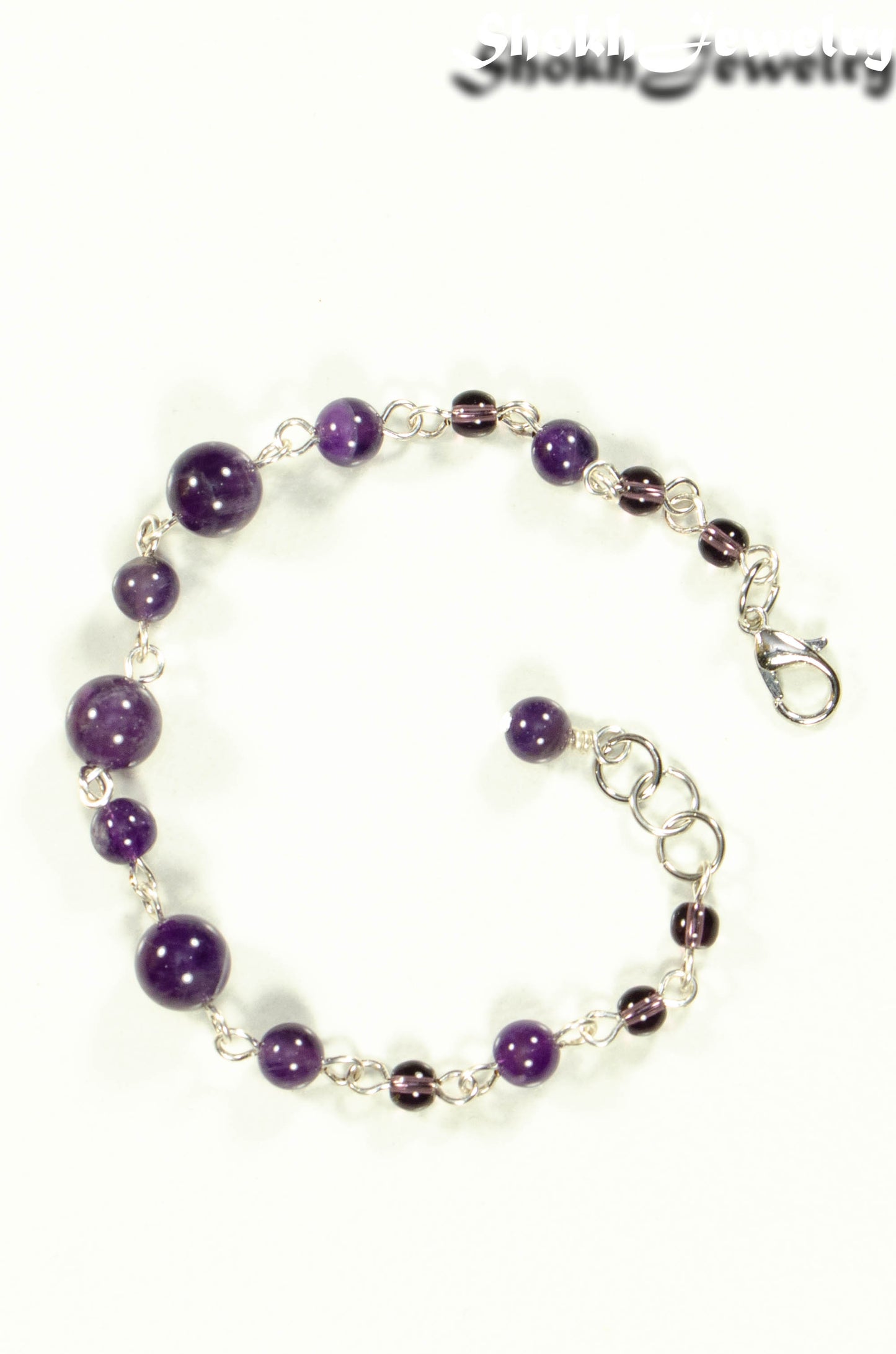 Top view of Handmade Amethyst Link Chain Bracelet.