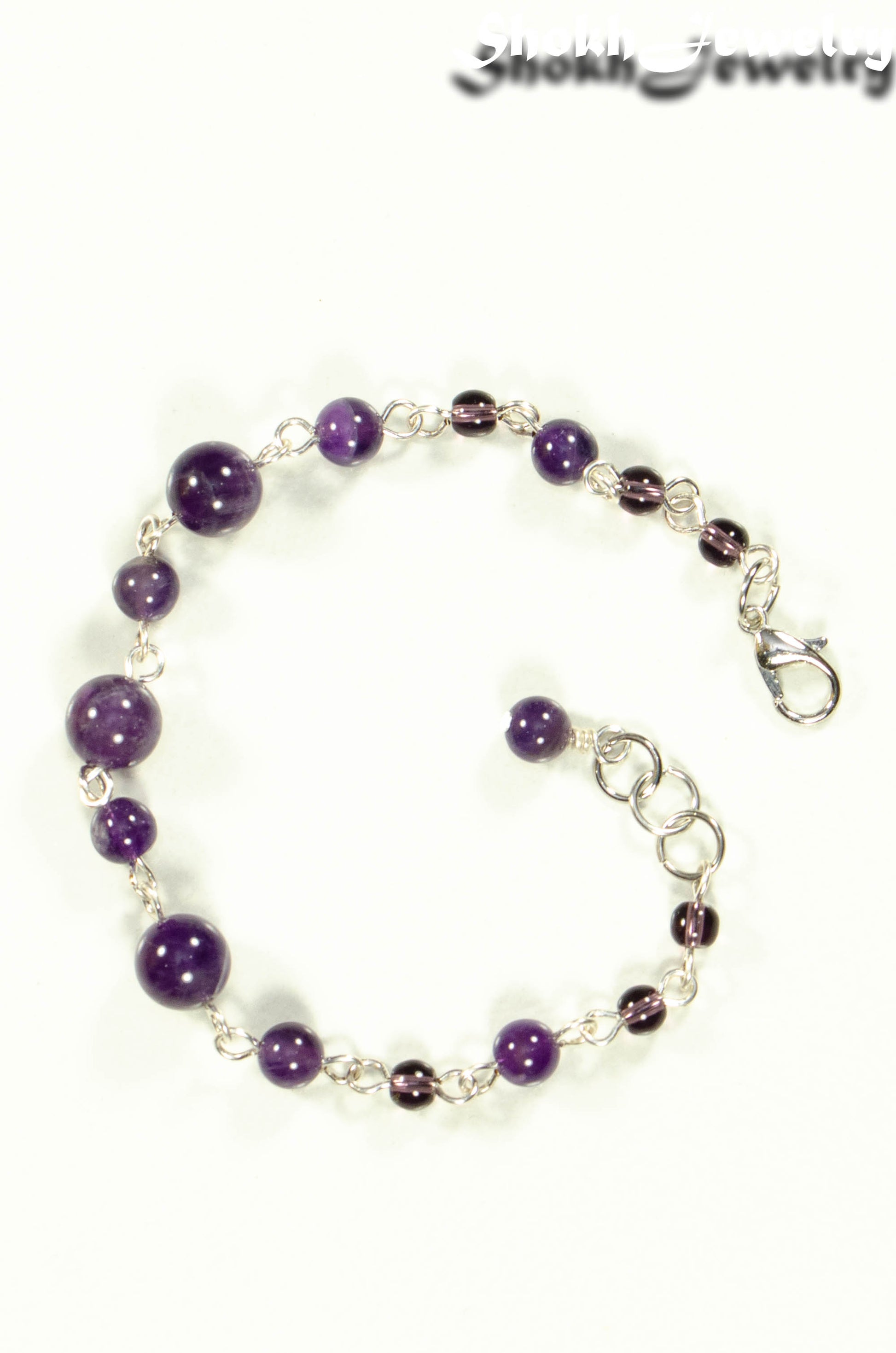 Top view of Handmade Amethyst Link Chain Bracelet.