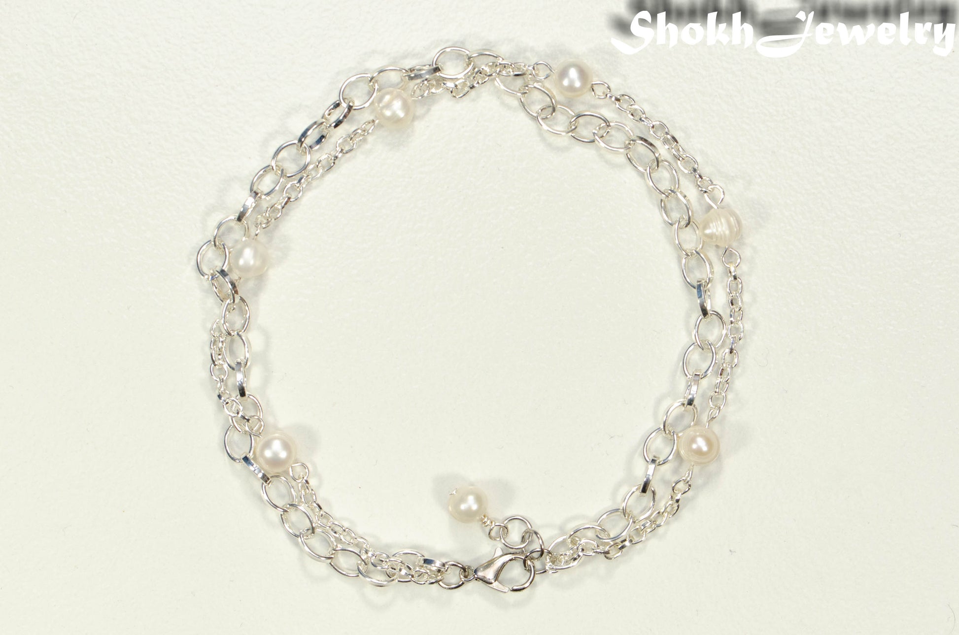 Top view of Double Layered Chain and Freshwater Pearl Anklet.