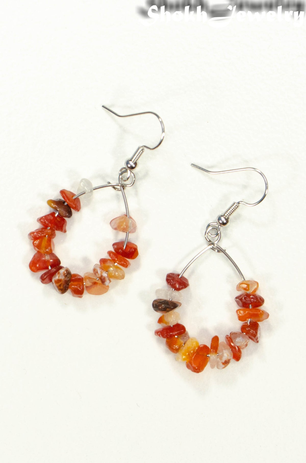 Natural Carnelian Crystal Chip Hoop Earrings