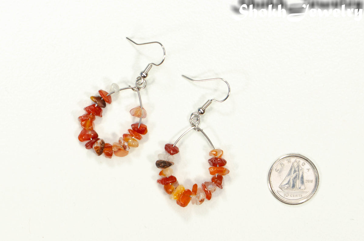 Natural Carnelian Crystal Chip Hoop Earrings