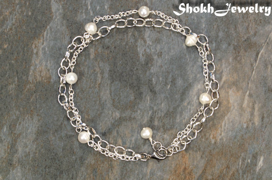 Double Layered Chain and Freshwater Pearl Anklet.