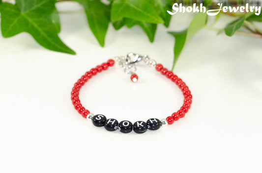 Copy of Personalized Natural Red Coral Name Bracelet with Clasp.