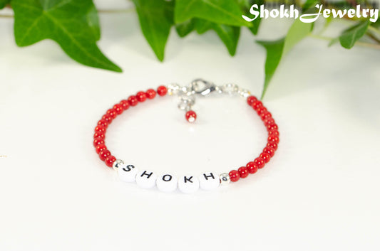 Personalized Natural Red Coral Bracelet with Clasp.