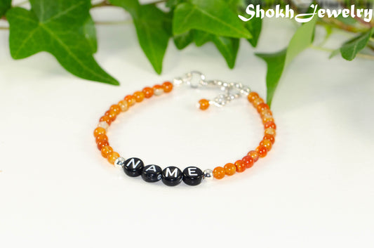 Personalized Carnelian Crystal Name Bracelet with Clasp.