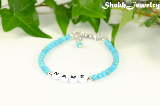 Personalized Turquoise Howlite Name Bracelet with Clasp.