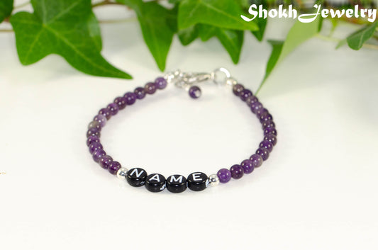 Personalized Amethyst Name Bracelet with Clasp.
