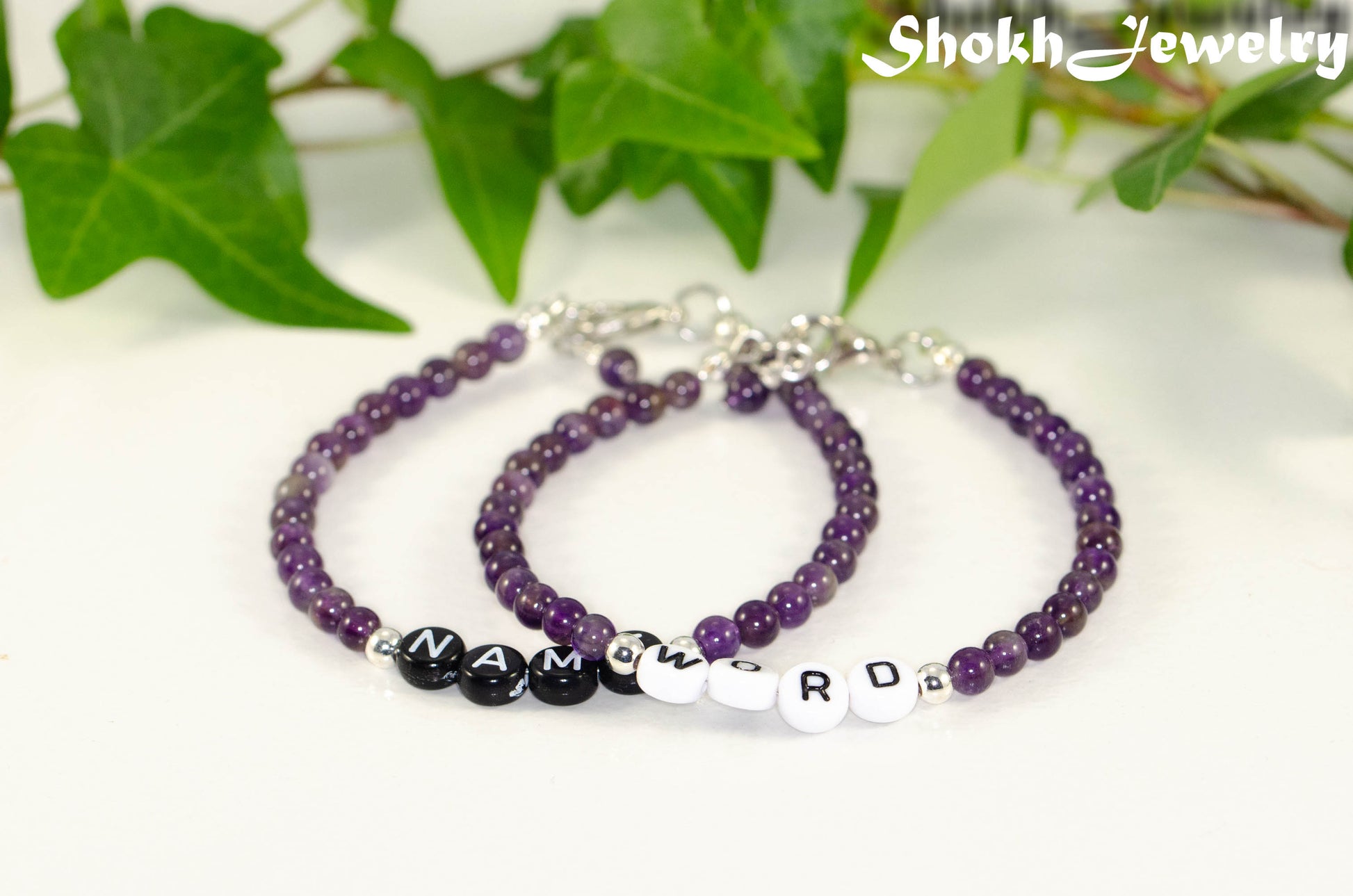 Colour options for Personalized Amethyst Bracelet with Clasp.