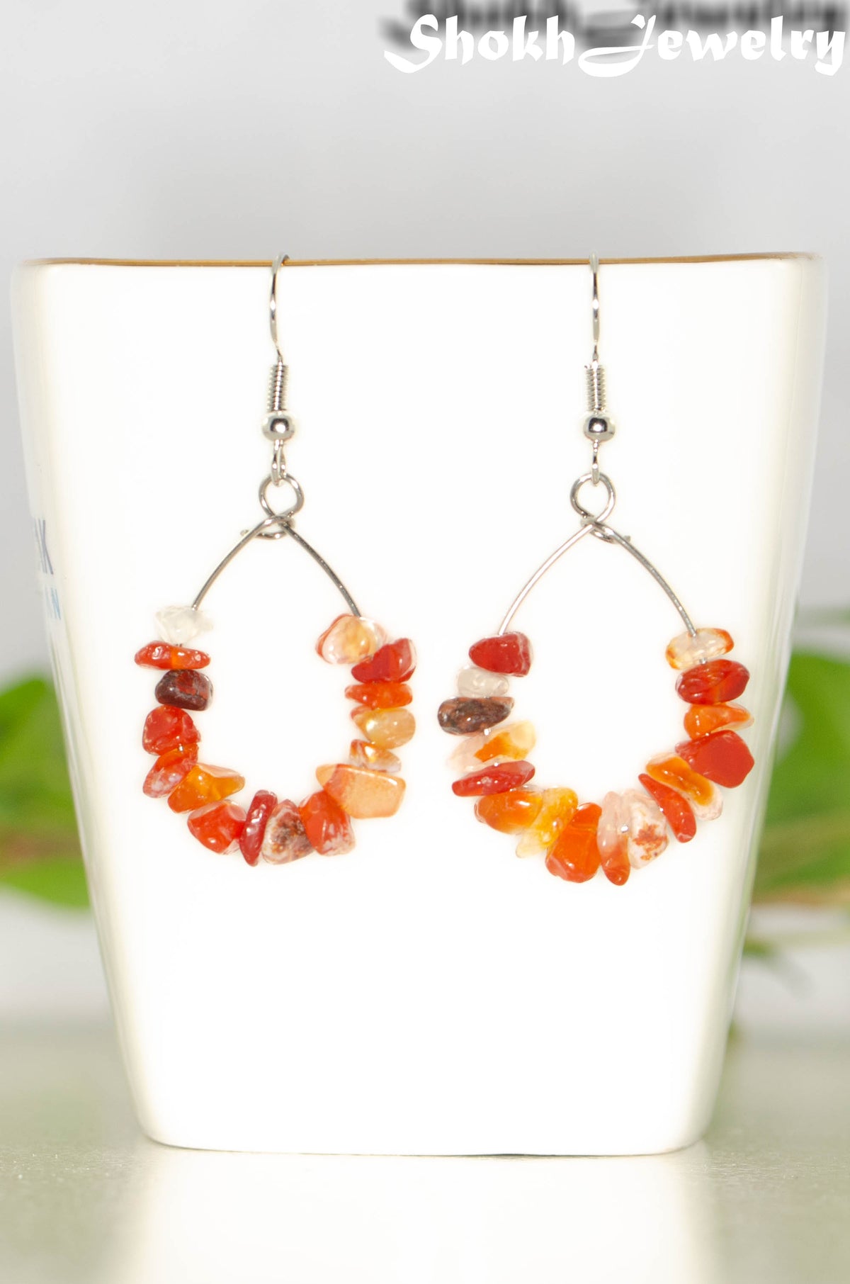 Natural Carnelian Crystal Chip Hoop Earrings