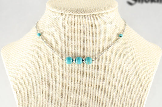 Natural Turquoise Howlite and Chain Choker Necklace displayed on a bust.