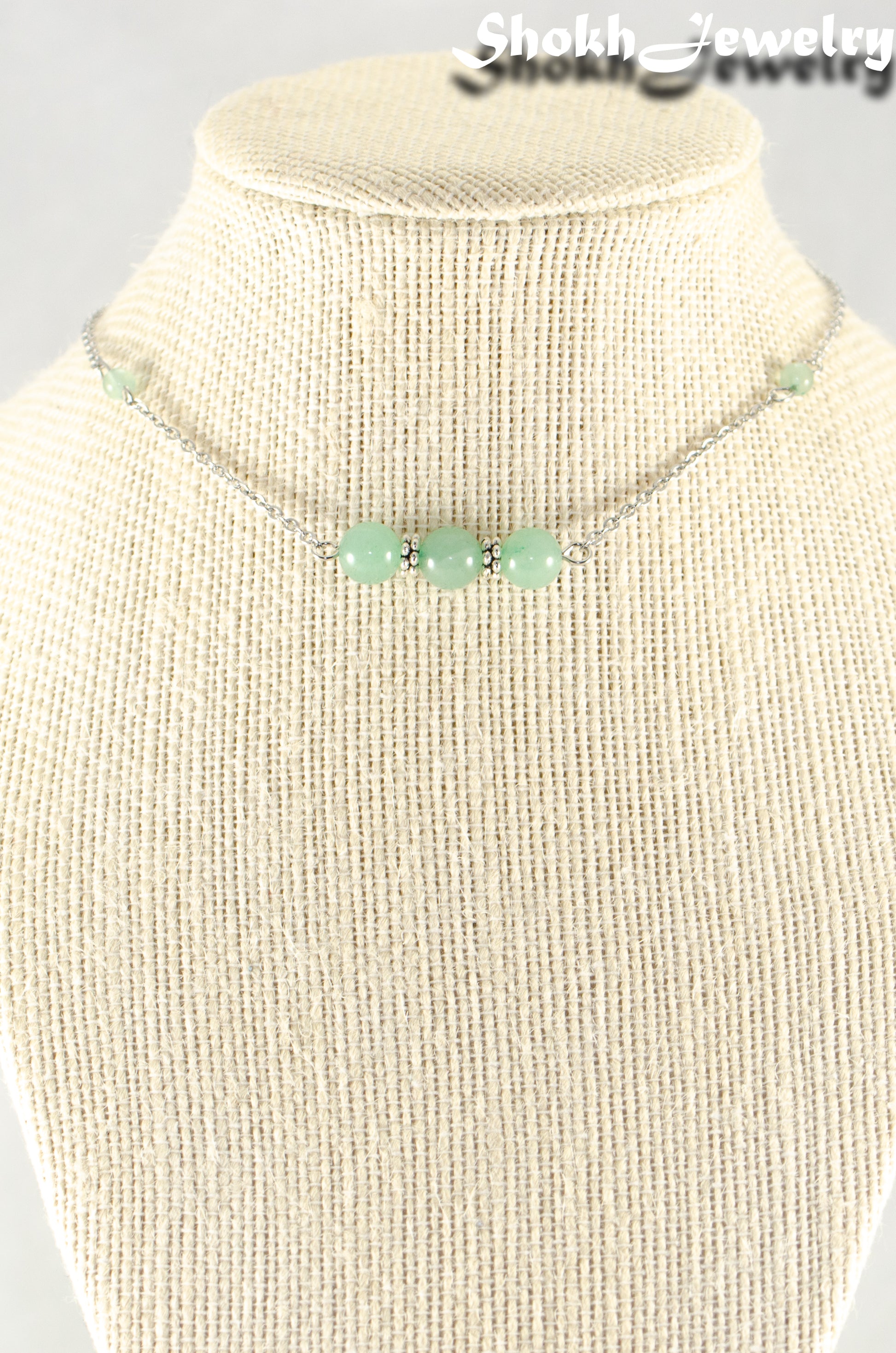 Close up of Natural Green Aventurine and Chain Choker Necklace.