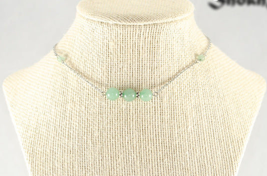 Natural Green Aventurine and Chain Choker Necklace displayed on a bust.