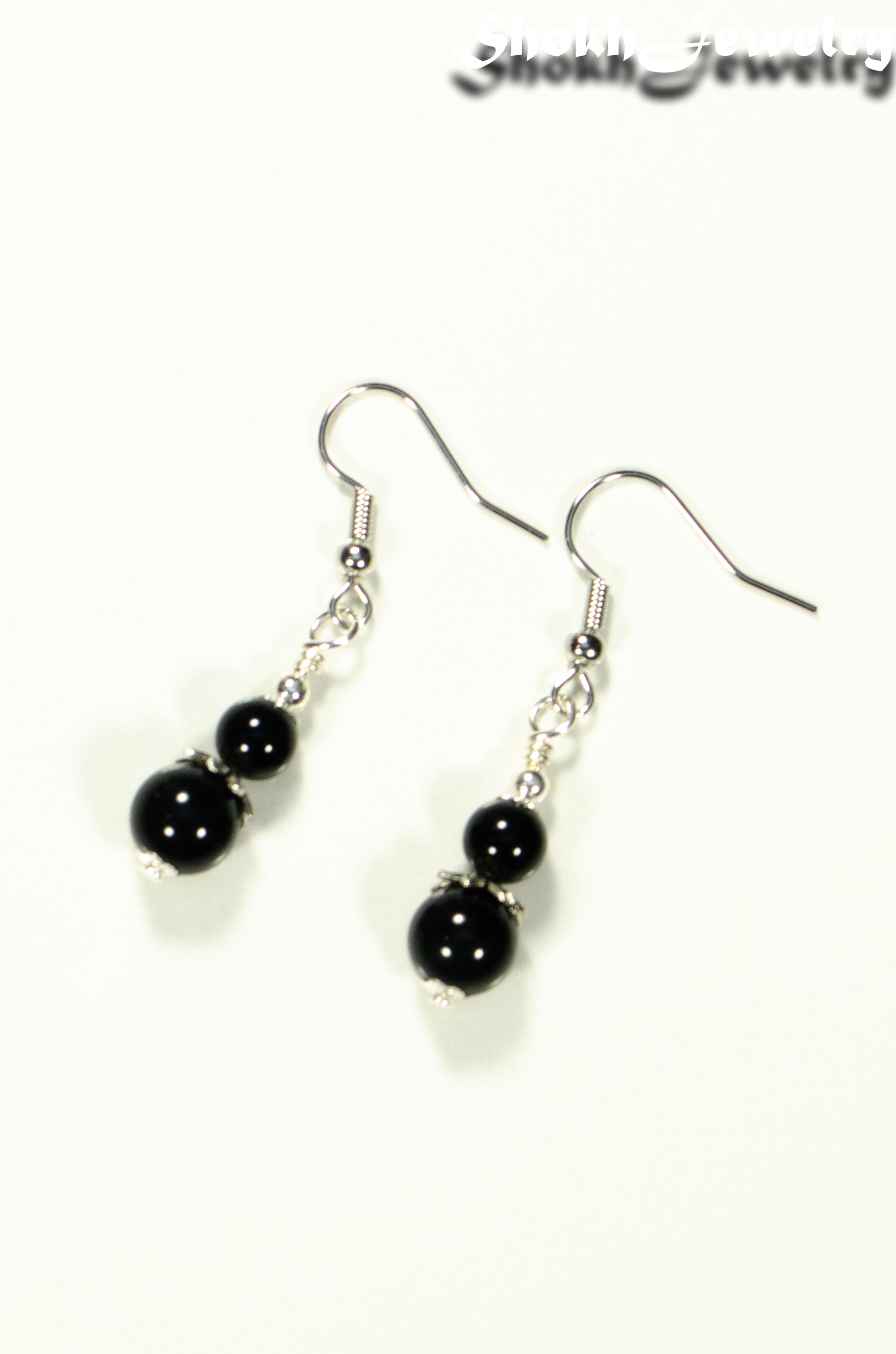 Top view of Small Black Tourmaline Earrings.