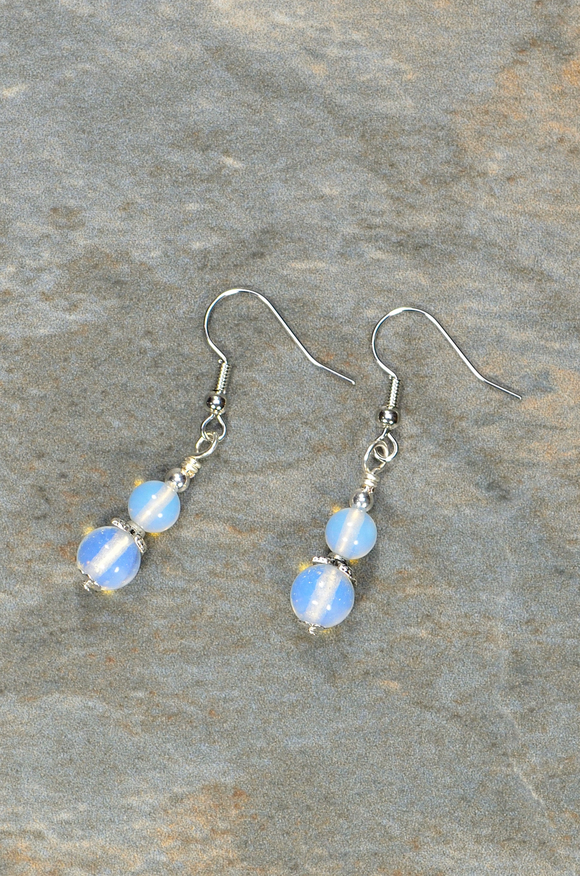 Top view of Small Opalite Crystal Earrings.