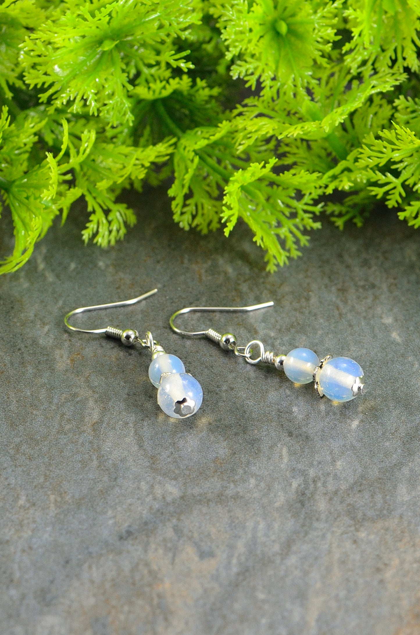 Close u of Small Opalite Crystal Earrings.