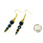Sparkly Blue Glass Crystal Bead Earrings beside a dime.