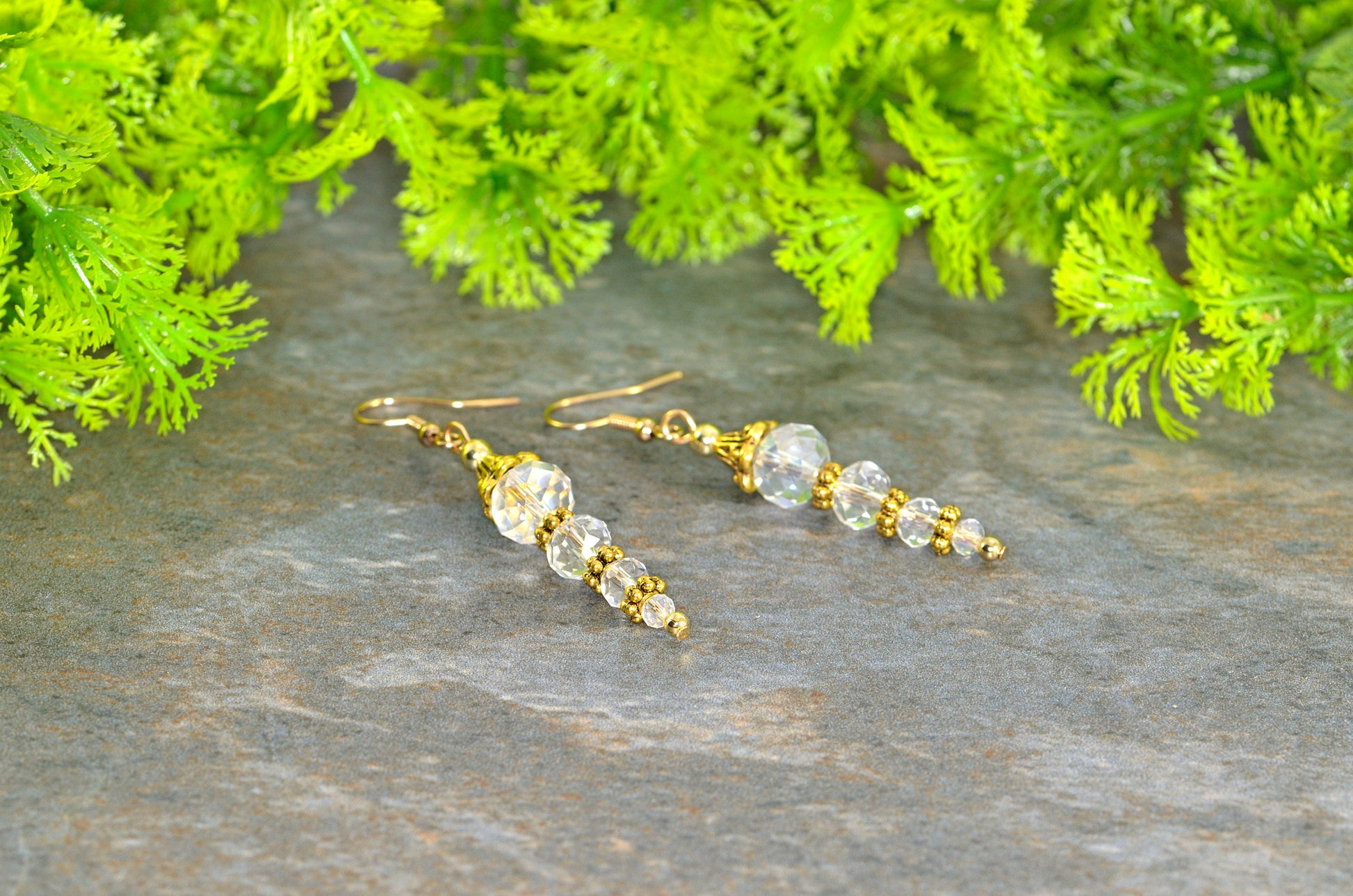 Sparkly Crystal Clear Glass Bead Earrings for women.