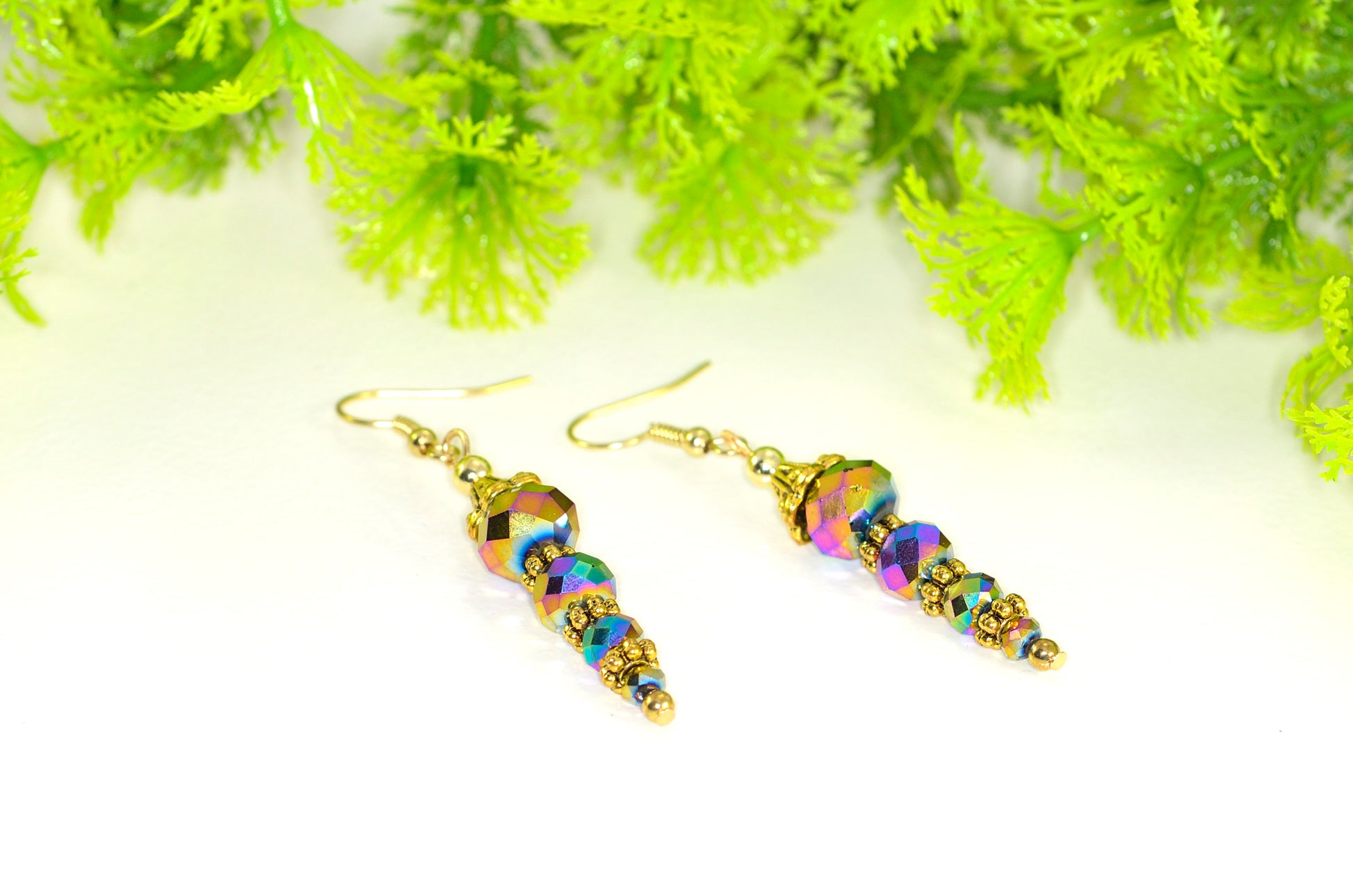 Sparkly Gold Glass Crystal Bead Earrings for women.