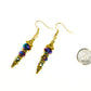 Sparkly Gold Glass Crystal Bead Earrings beside a dime.