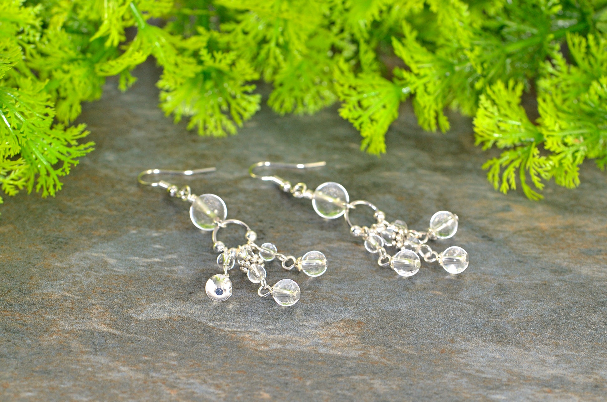 Statement Clear Quartz Chandelier Earrings for women.