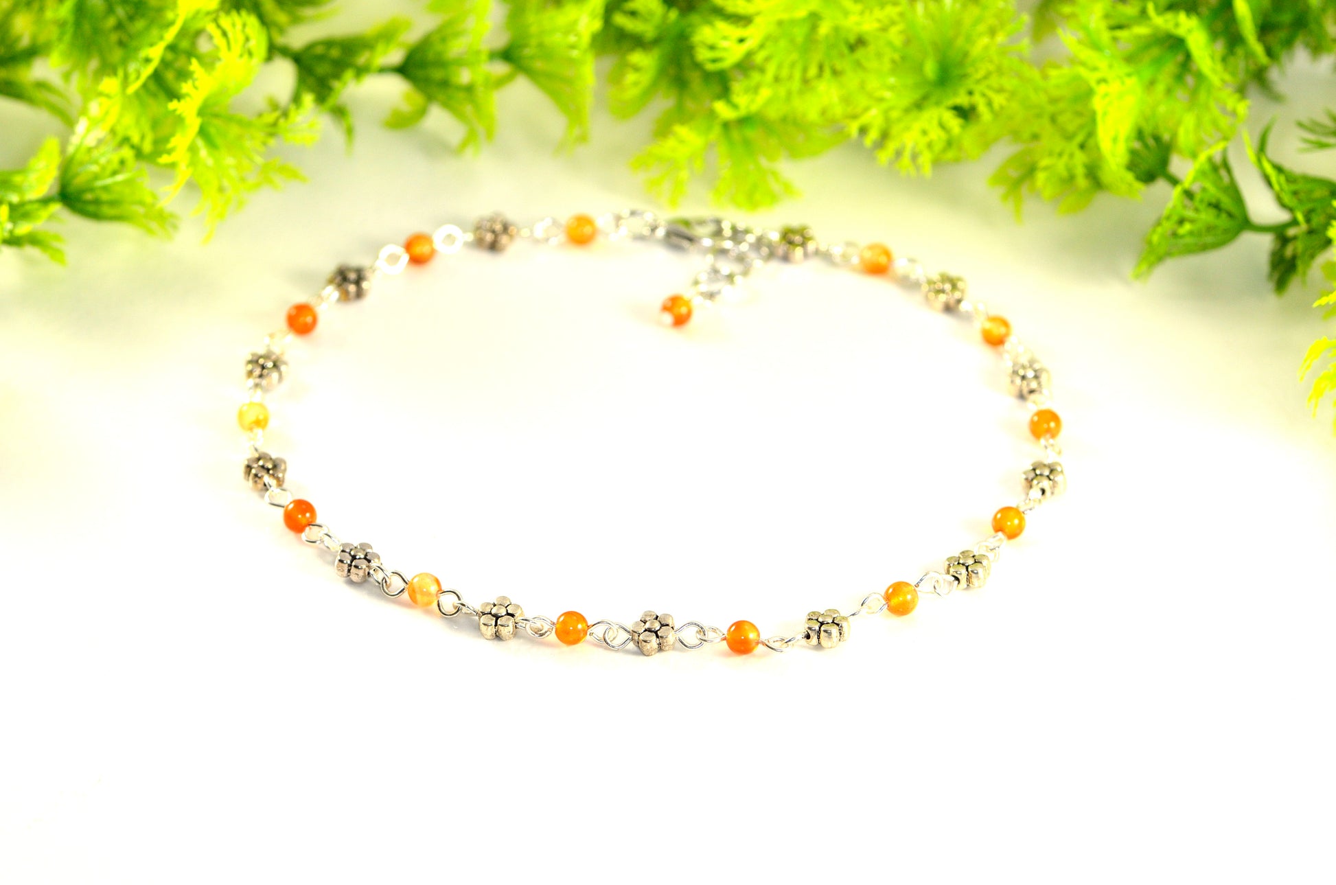 Tibetan Silver Flower and Carnelian Choker Necklace for women.