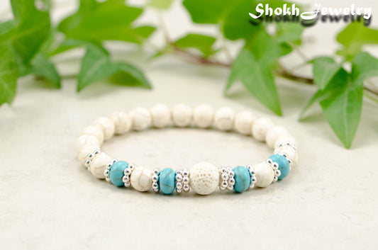 White Howlite and Lava Stone Bracelet for women.