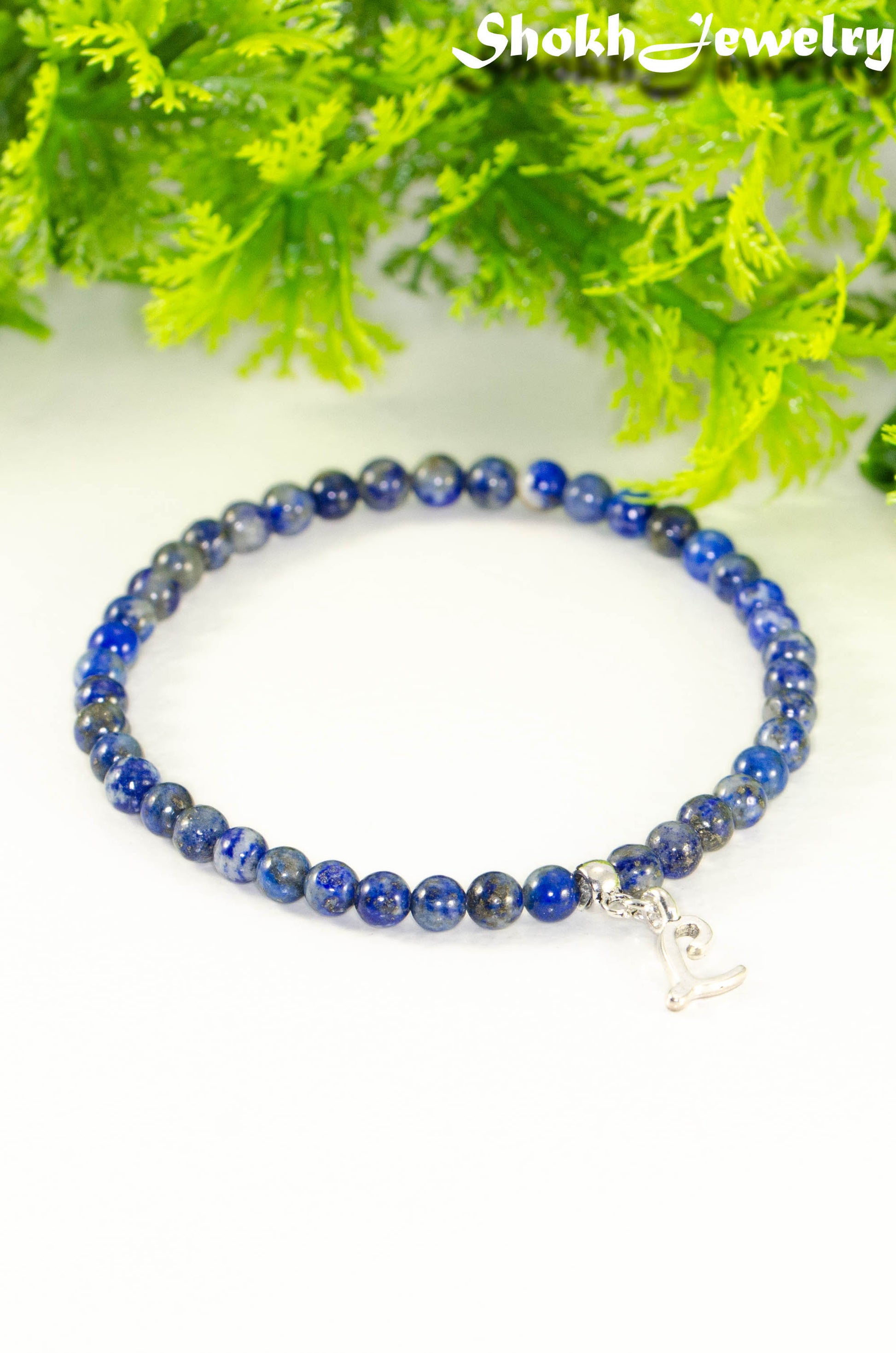 4mm Lapis Lazuli Bracelet with Initial