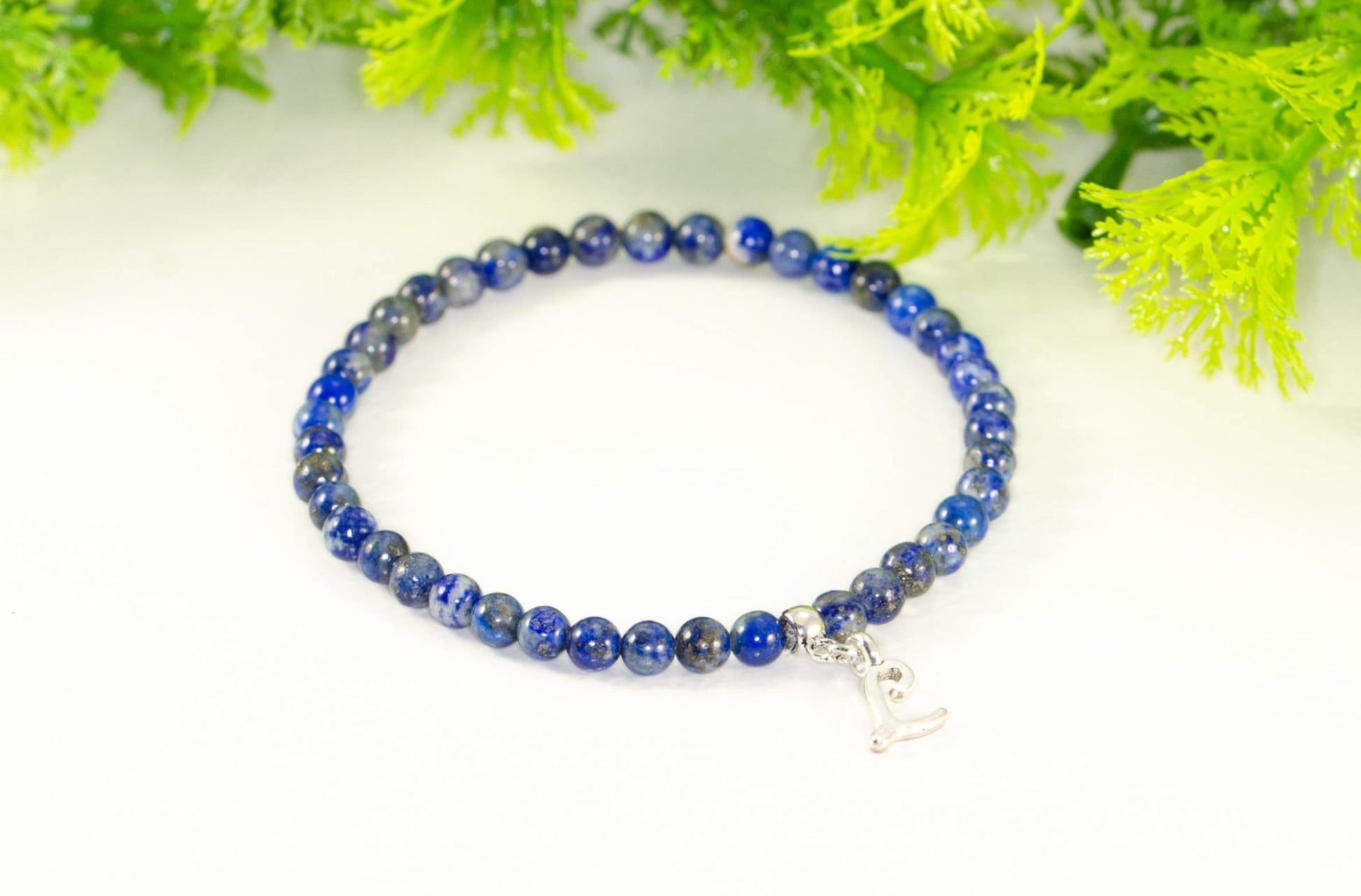 4mm Lapis Lazuli Bracelet with Initial