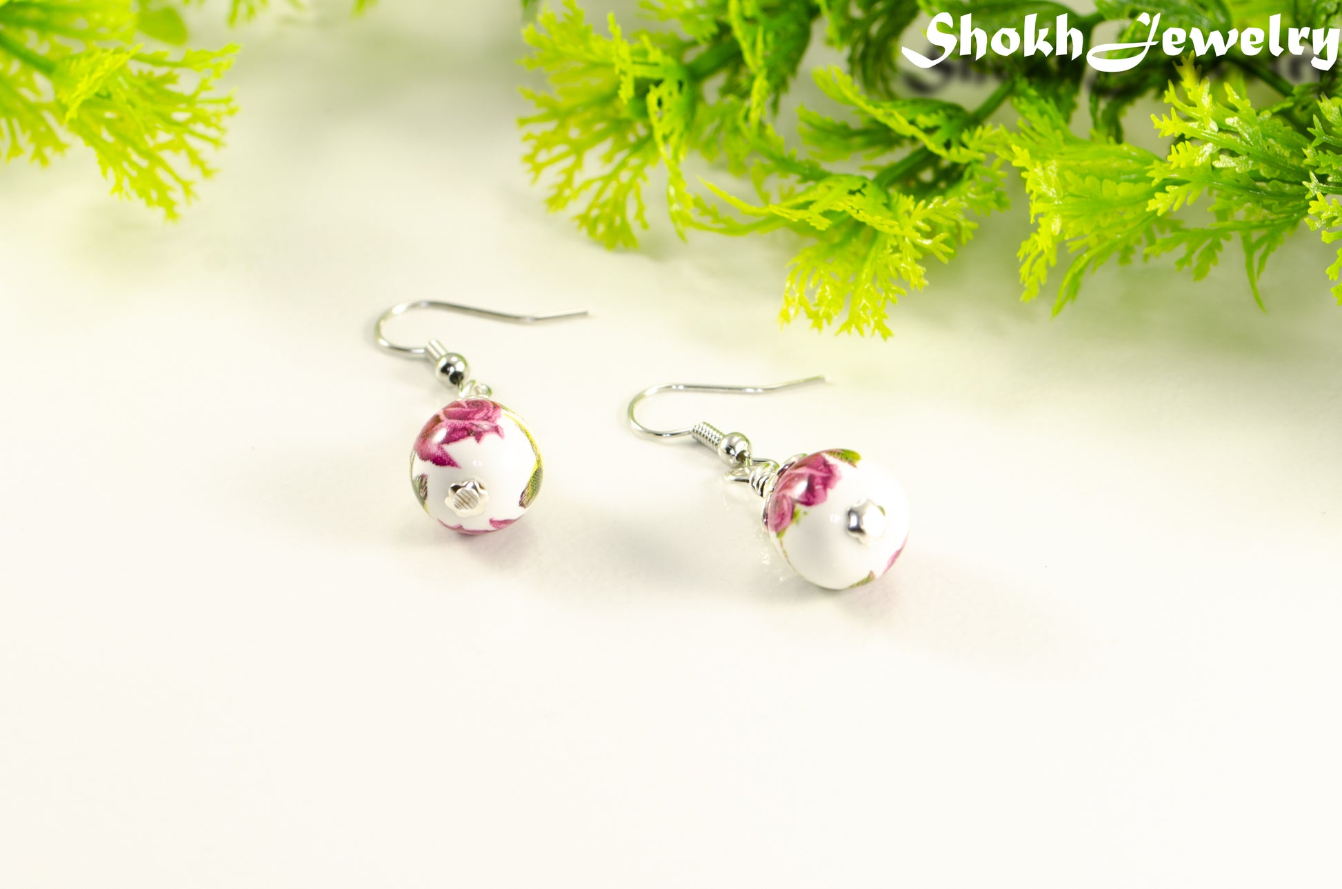 12mm Ceramic Pink Flower Earrings