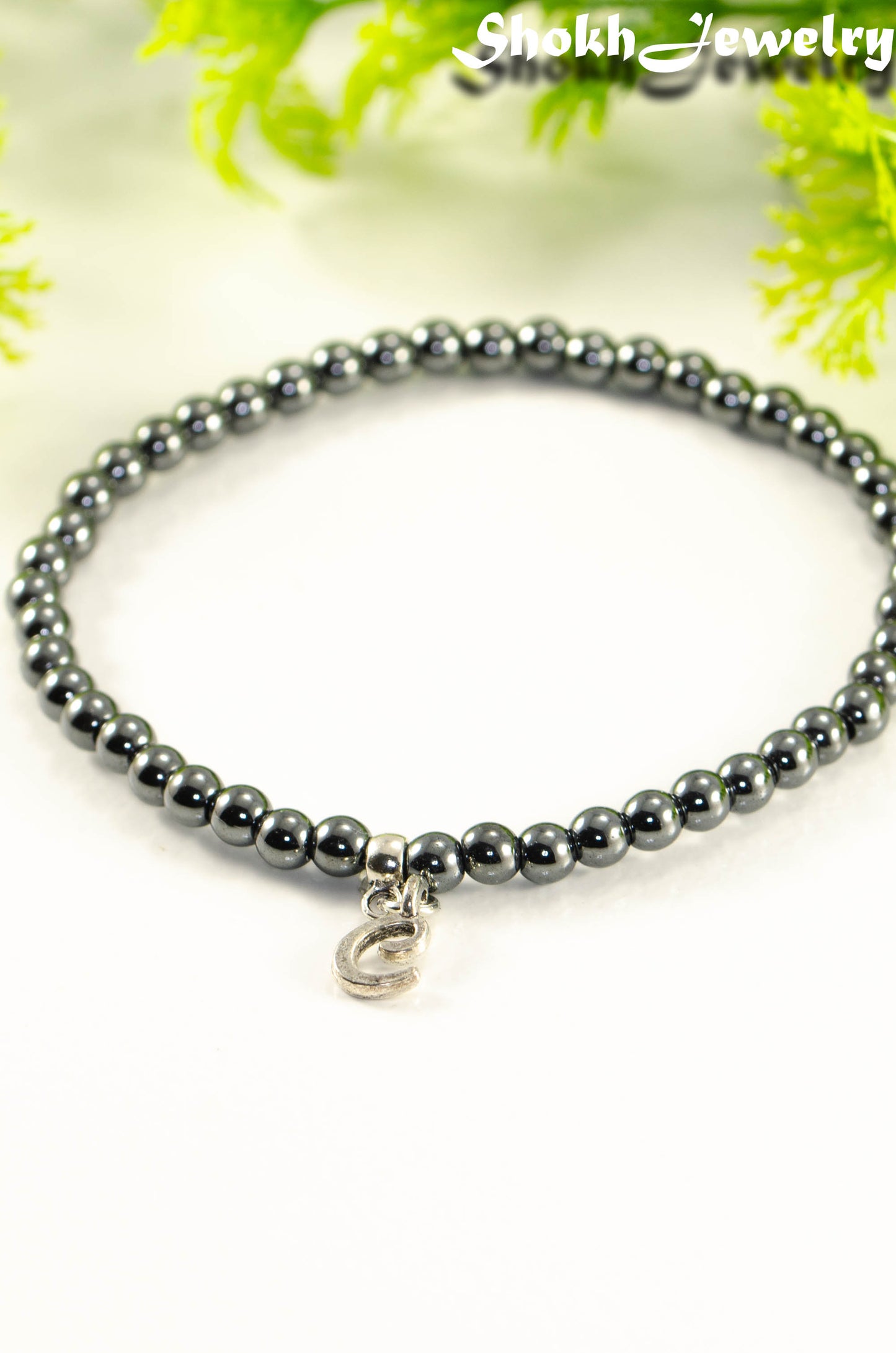 4mm Hematite Bracelet with Initial