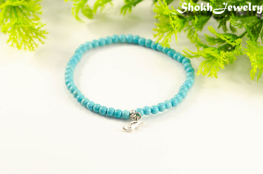 4mm Turquoise Howlite Bracelet with Initial
