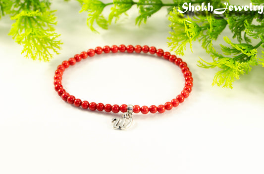 4mm Red Coral Bracelet with Initial