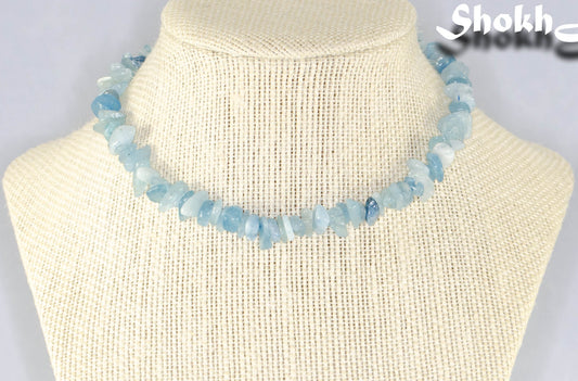 Natural Aquamarine Crystal Chip Choker Necklace on a bust