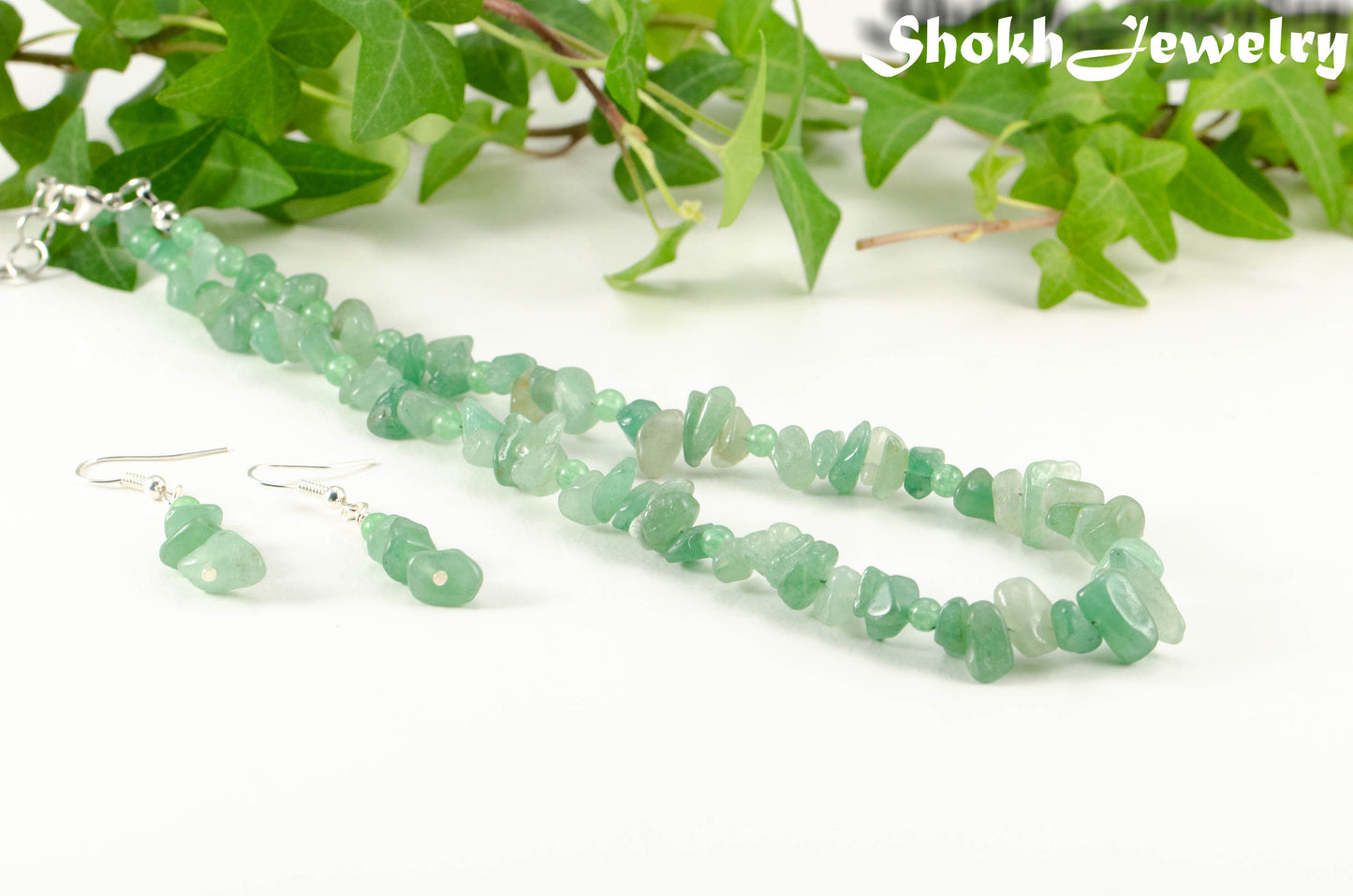 Natural Green Aventurine Crystal Chip Choker Necklace and Earrings Set