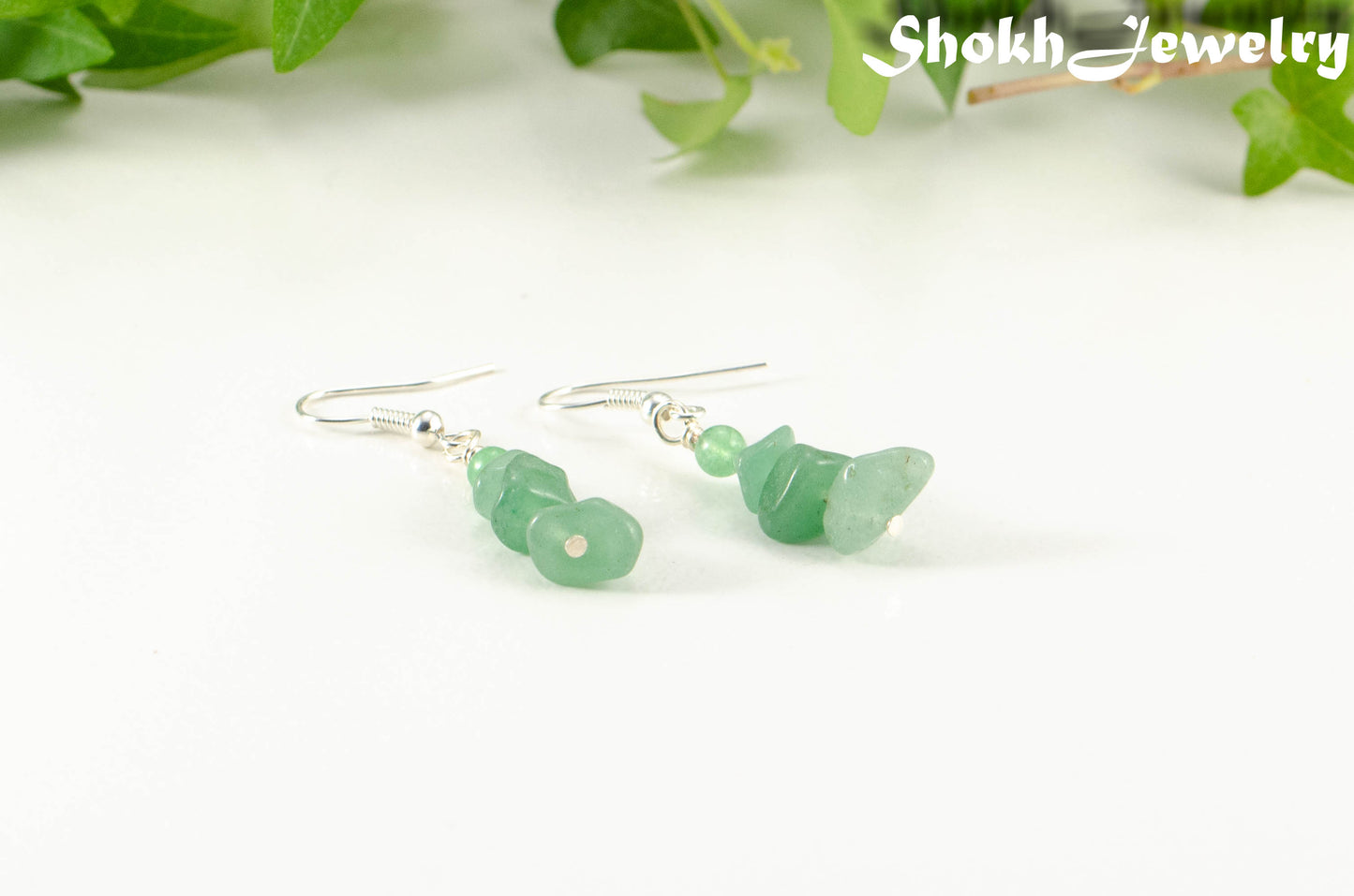 Simple Green Aventurine Crystal Chip Earrings.