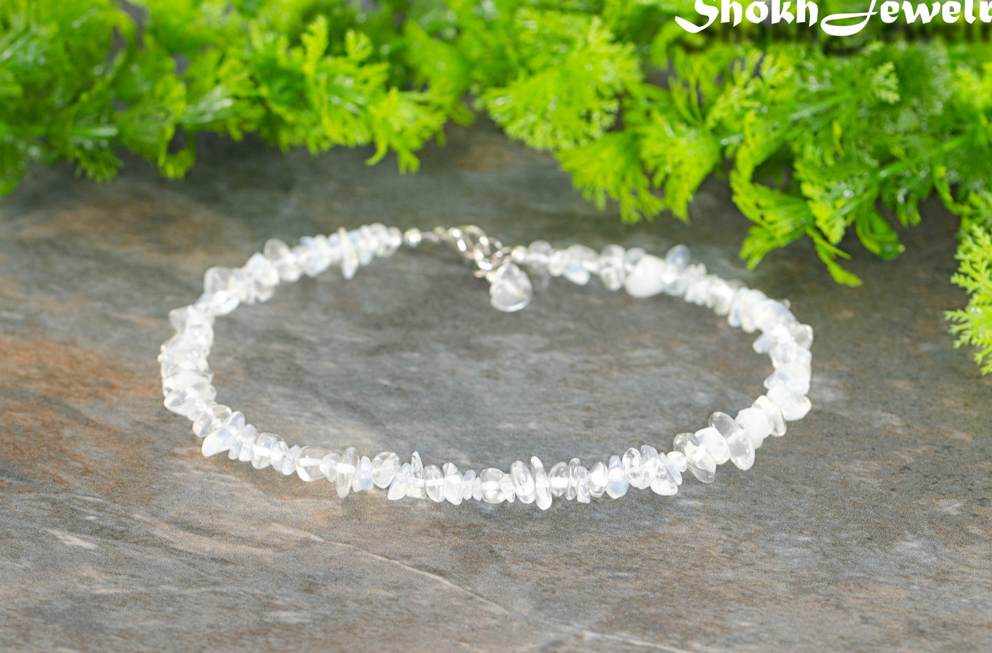 Natural White Opal Crystal Chip Anklet.