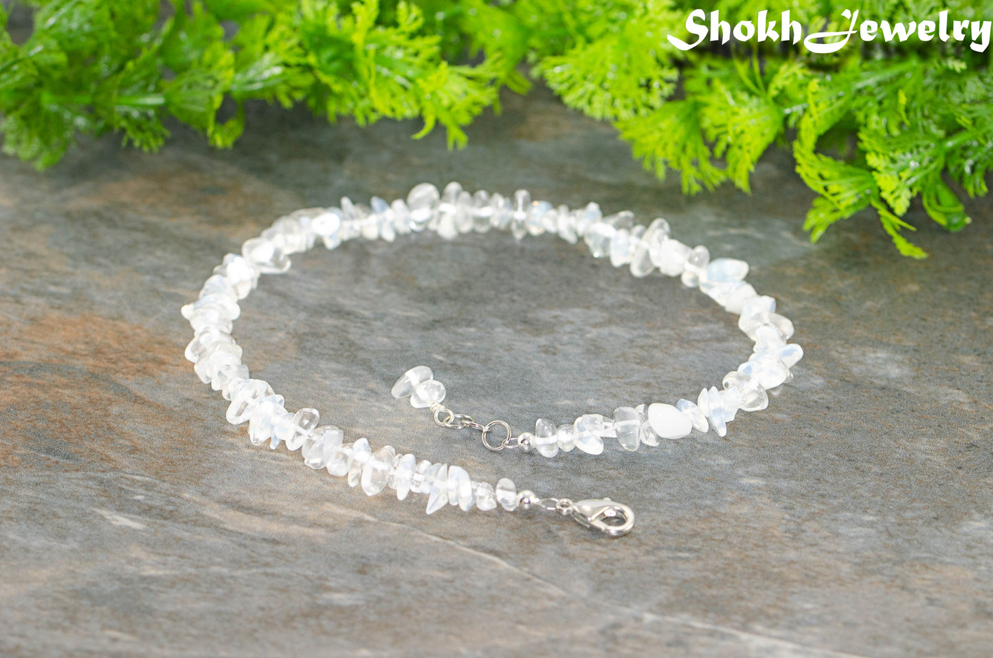 Natural White Opal Crystal Chip Anklet.