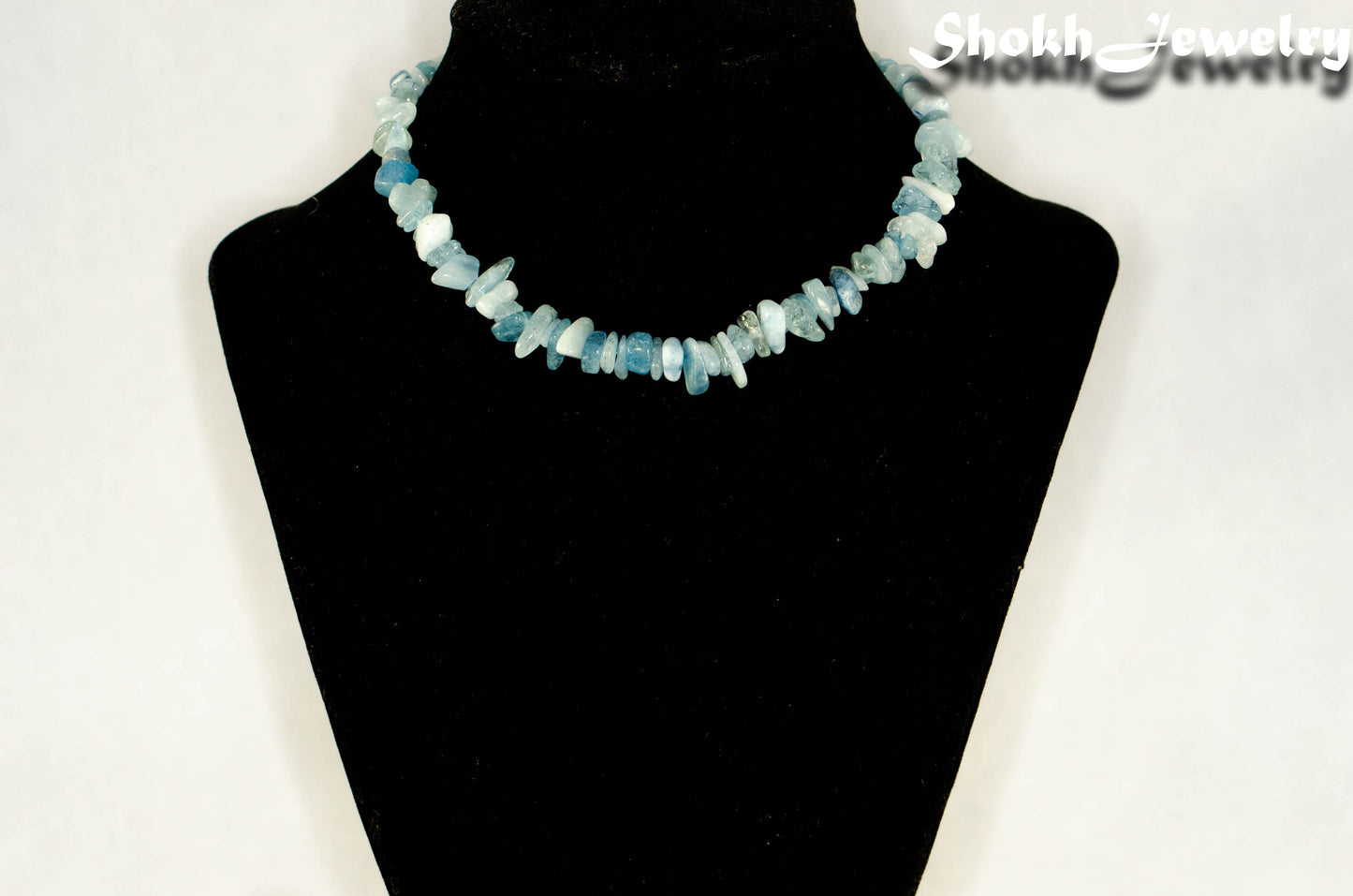 Natural Aquamarine Crystal Chip Choker Necklace on a bust