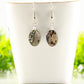 Simple Oval Abalone Shell Earrings displayed on a tea cup.