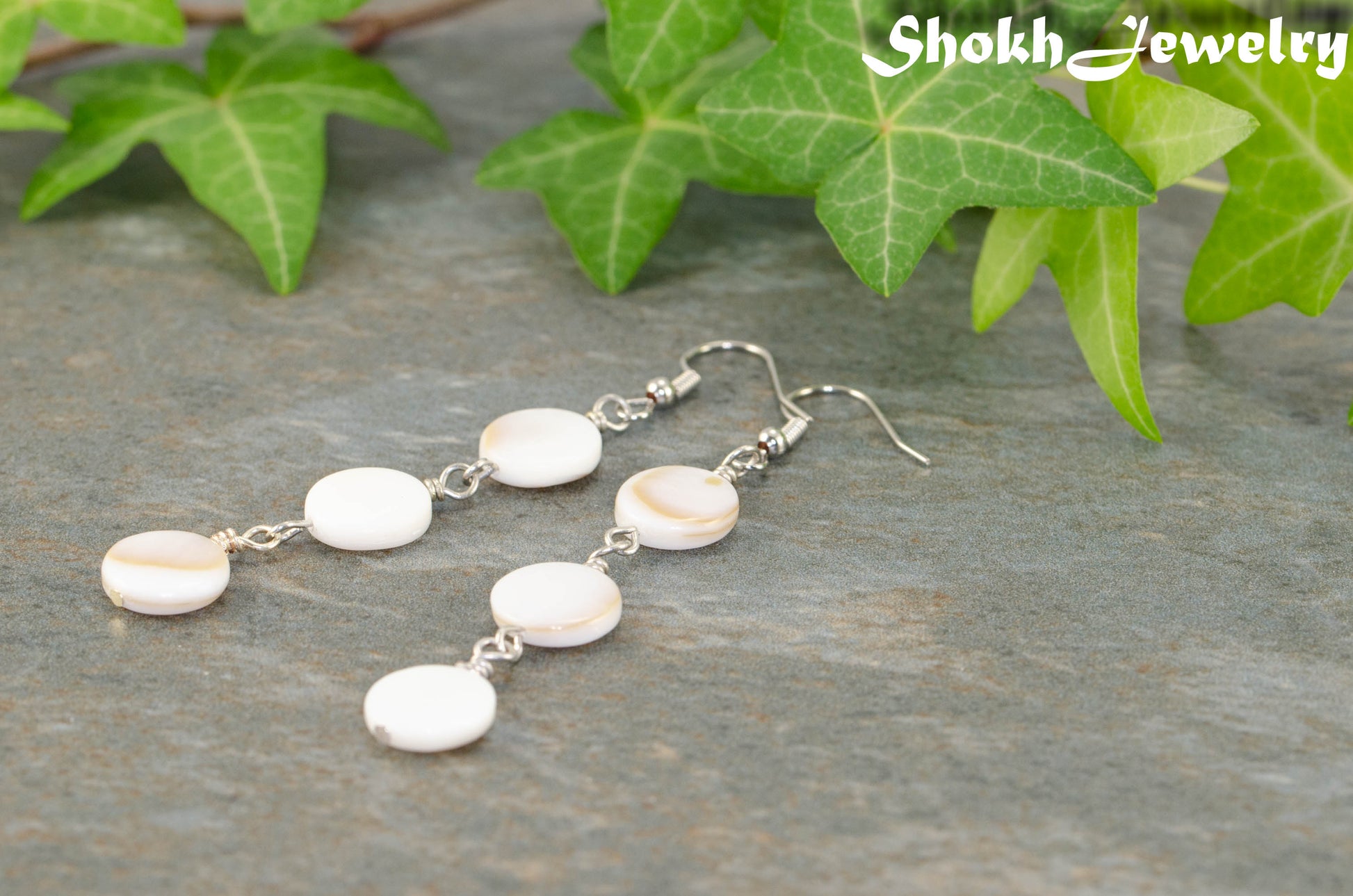 Long White Natural Seashell Earrings