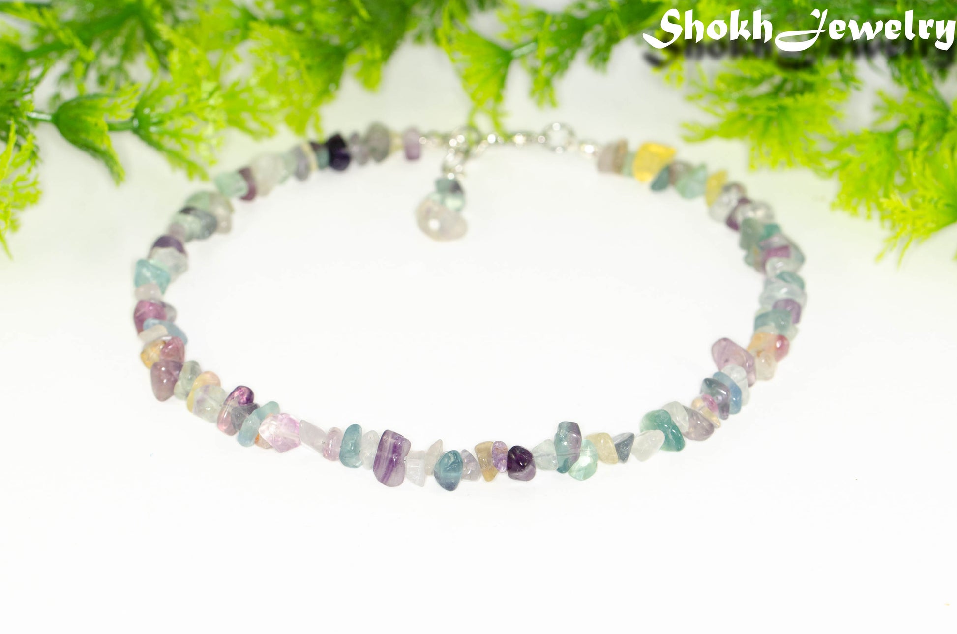 Natural Rainbow Fluorite Crystal Chip Anklet.