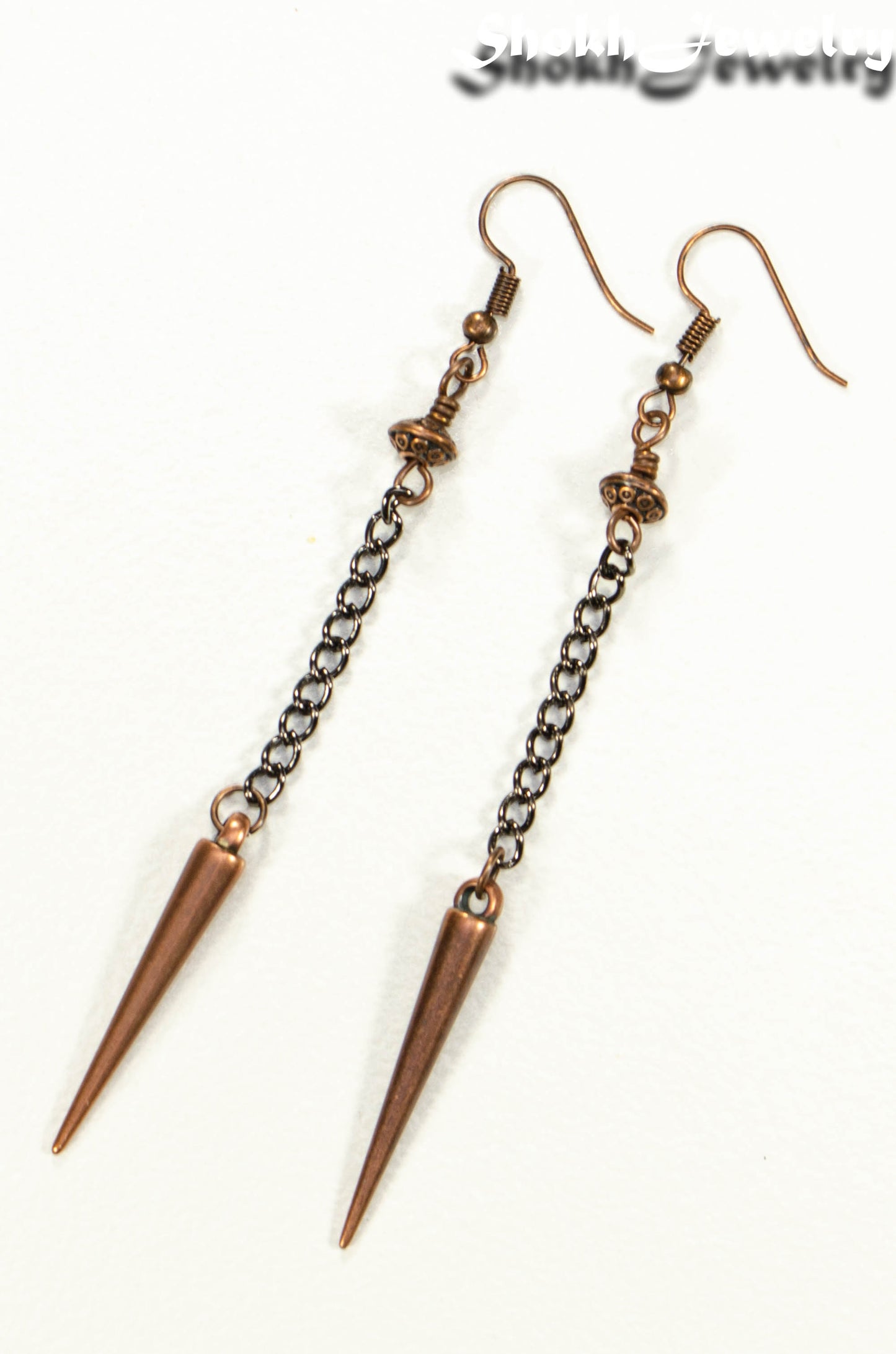 Statement chain and antique copper spike earrings